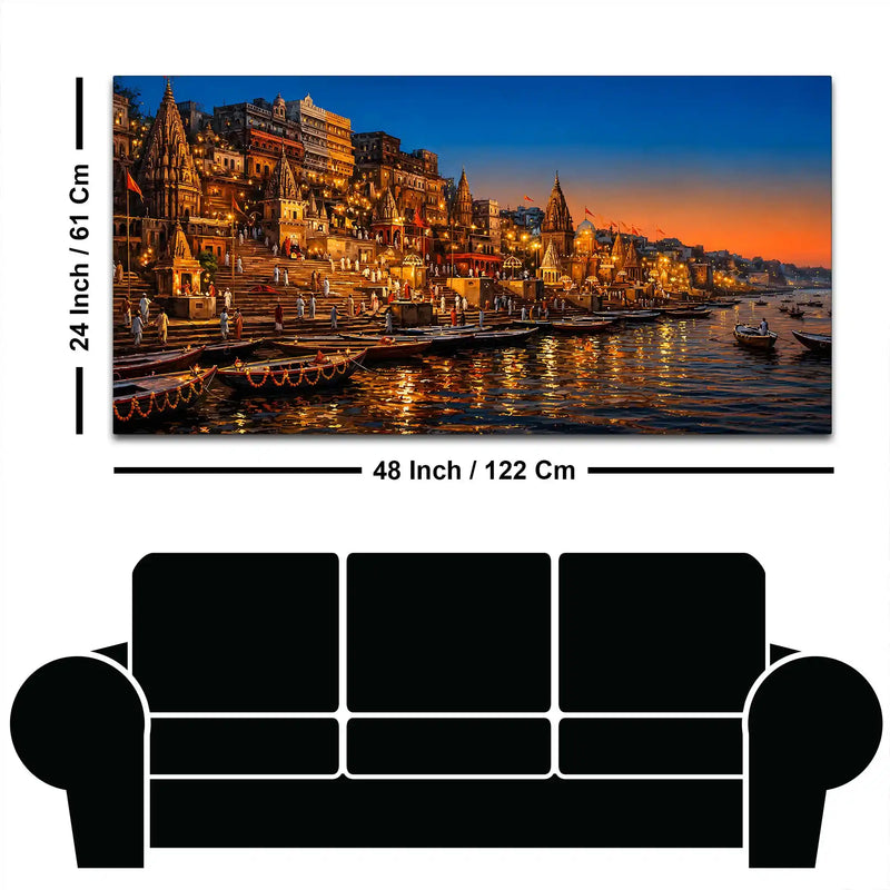 Sacred Temple Glow of Varanasi Canvas Painting for Home Decor