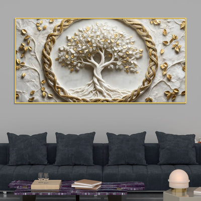 Sacred Tree of Life with Golden Celtic Circle 3D Canvas Wall Painting