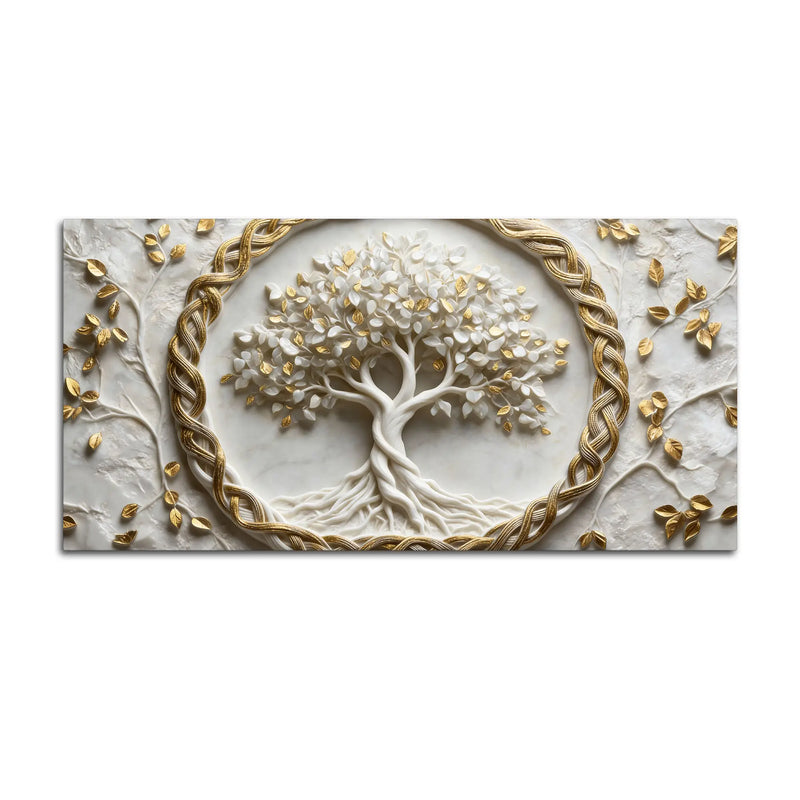 Sacred Tree of Life with Golden Celtic Circle 3D Canvas Wall Painting