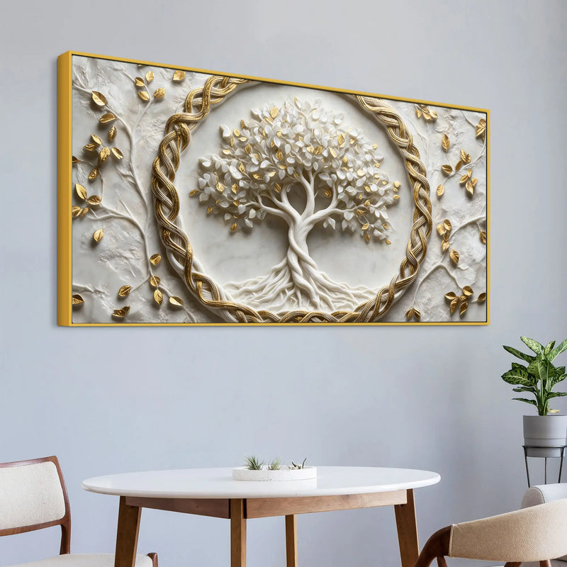 Sacred Tree of Life with Golden Celtic Circle 3D Canvas Wall Painting