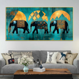 Sacred Trio Elephants of Strength Wisdom and Unity Canvas Wall Painting