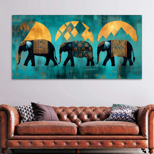 Sacred Trio Elephants of Strength Wisdom and Unity Canvas Wall Painting
