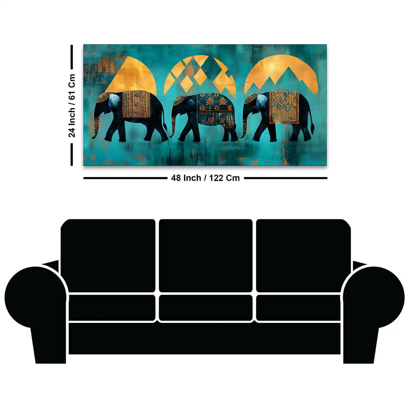 Sacred Trio Elephants of Strength Wisdom and Unity Canvas Wall Painting