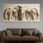 Sacred White Elephant Family with Golden Embellishments 3D Canvas Wall Painting