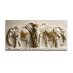 Sacred White Elephant Family with Golden Embellishments 3D Canvas Wall Painting