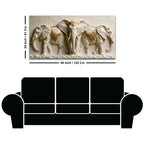 Sacred White Elephant Family with Golden Embellishments 3D Canvas Wall Painting