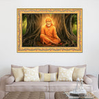 Sai Baba Under the Tree Floral Border Canvas Wall Painting