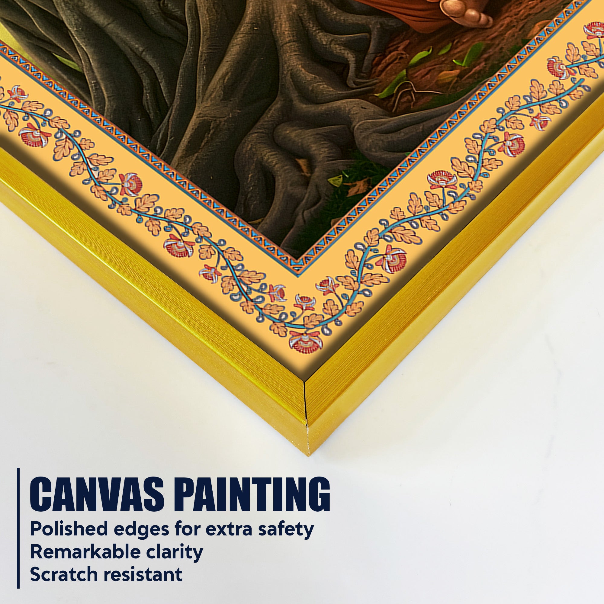 Sai Baba Under the Tree Floral Border Canvas Wall Painting