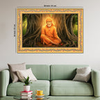Sai Baba Under the Tree Floral Border Canvas Wall Painting
