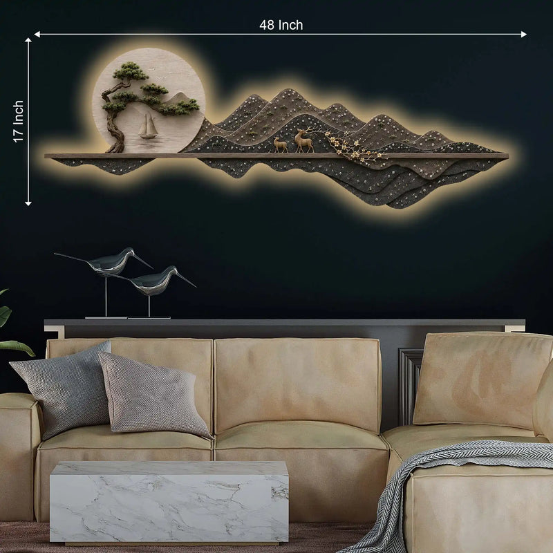 Sailboat Mountain Scene Premium Crystal Glass Backlit LED Painting