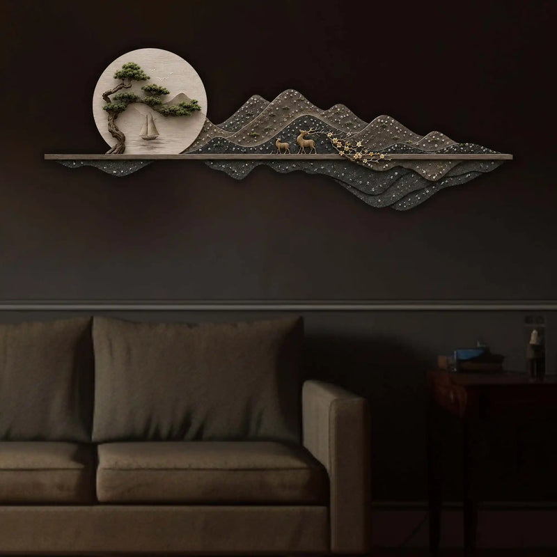 Sailboat Mountain Scene Premium Crystal Glass Backlit LED Painting