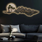 Sailboat Mountain Scene Premium Crystal Glass Backlit LED Wall Art