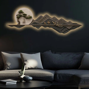 Sailboat Mountain Scene Premium Crystal Glass Backlit LED Wall Art