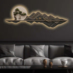 Sailboat Mountain Scene Premium Crystal Glass Backlit LED Wall Art