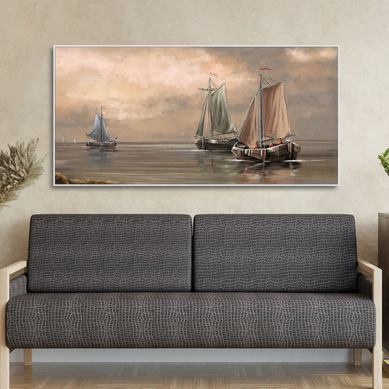 Sailing Boat on the Sea landscape with Fisherman Wall Painting