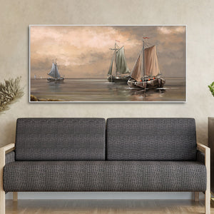 Sailing Boat on the Sea landscape with Fisherman Wall Painting