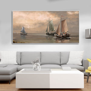 Sailing Boat on the Sea landscape with Fisherman Wall Painting