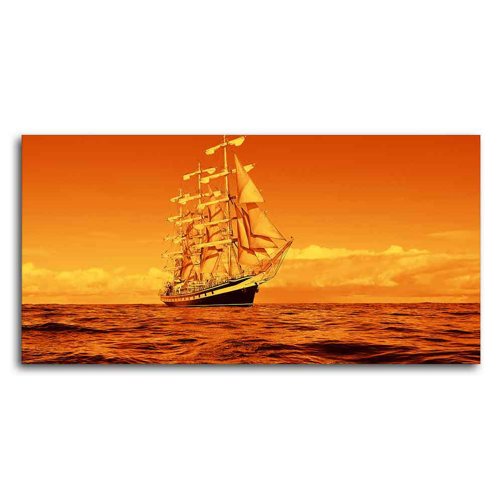 Sailing Ship in a Beautiful Golden Hour Premium Wall Painting