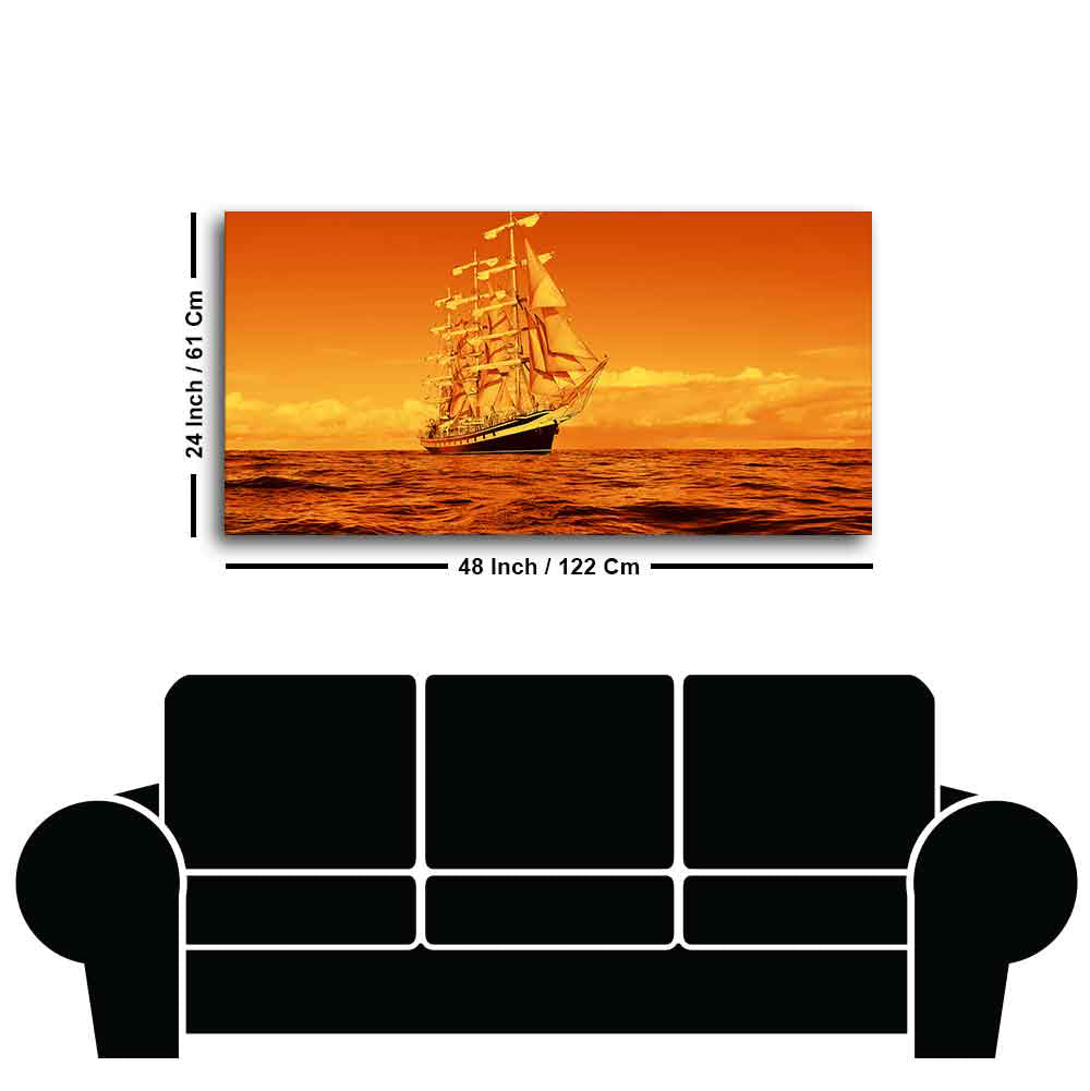 Sailing Ship in a Beautiful Golden Hour Premium Wall Painting