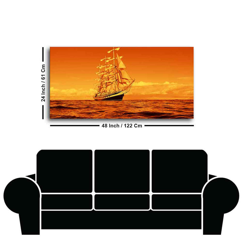 Sailing Ship in a Beautiful Golden Hour Premium Wall Painting