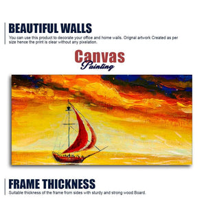 Sailing Ship with Red Sails with Yellow Sea Background Wall Painting