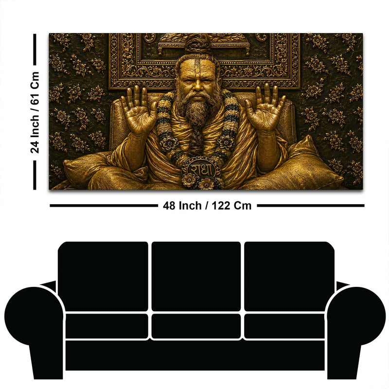 Saint Shri Premanandji Maharaj Giving Blessing Metallic Look 3D Canvas Wall Painting