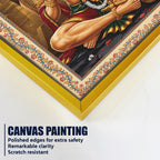 Sankat Mochan Hanuman Floral Border Vertical Canvas Wall Painting
