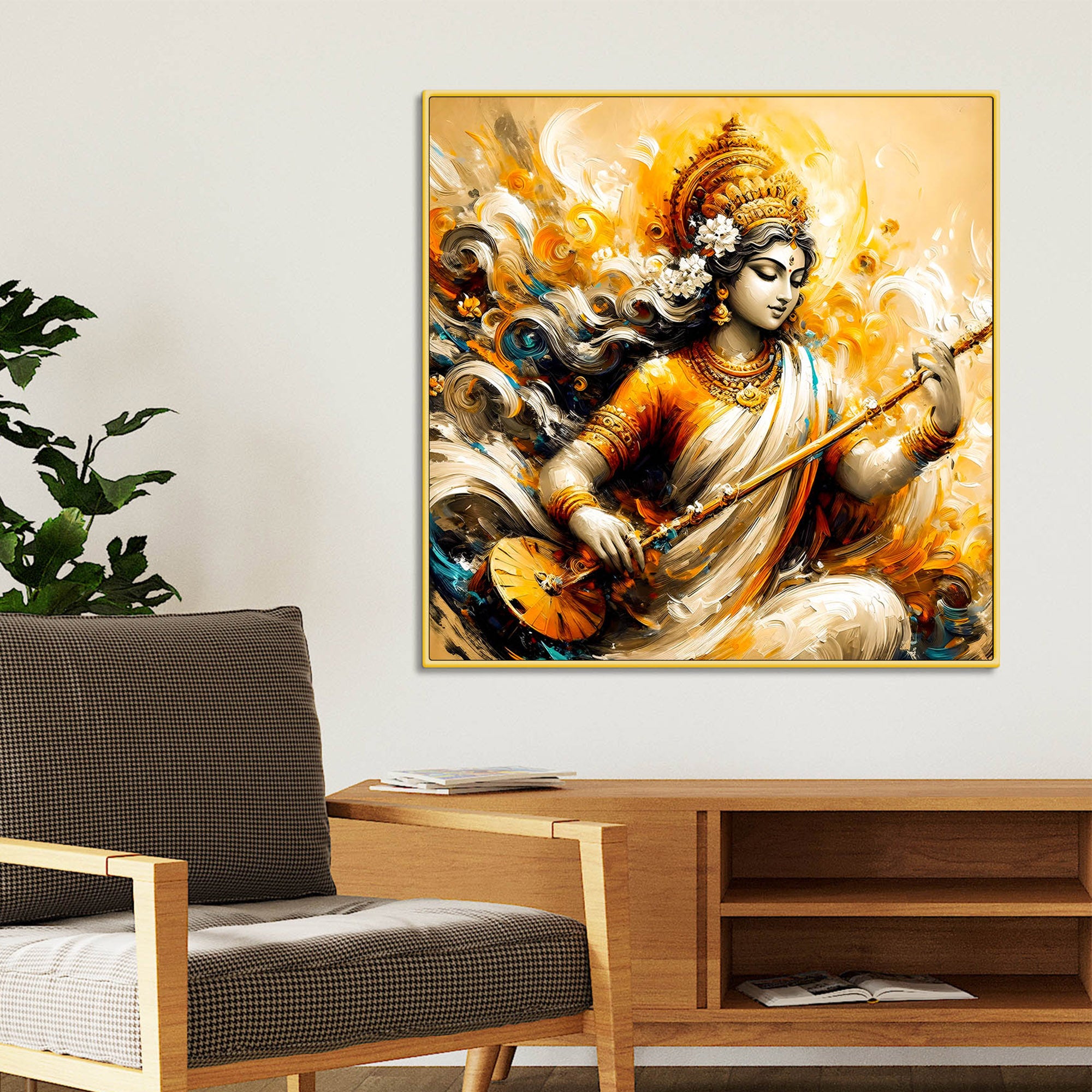 Saraswati Devi Religious Canvas Wall Painting