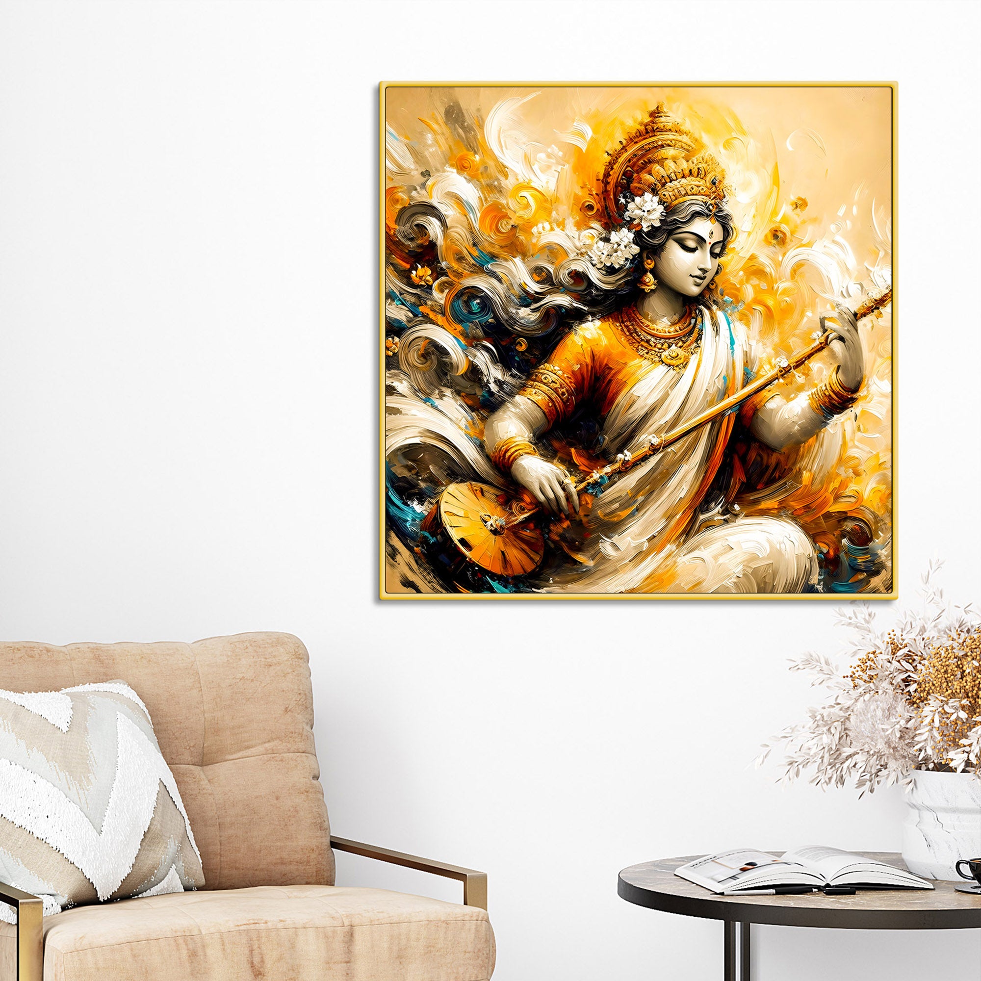 Saraswati Devi Religious Canvas Wall Painting