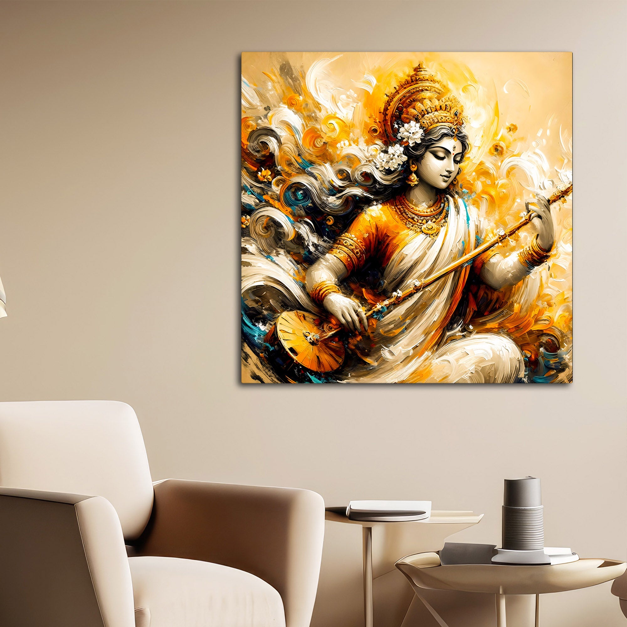 Saraswati Devi Religious Canvas Wall Painting