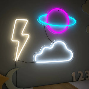 Saturn Planet Cloud and Lightning LED Neon Light- Set of 3