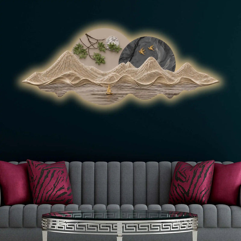 Scenic Mountain Landscape Crystal Glass Backlit LED Wall Art