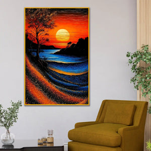 Scenic River Sunset Floating Frame Crystal Wall Painting