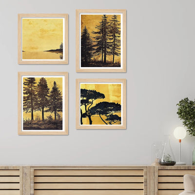 Scenic Tree Wall Art Frame Set of 4 for Living Room Décor