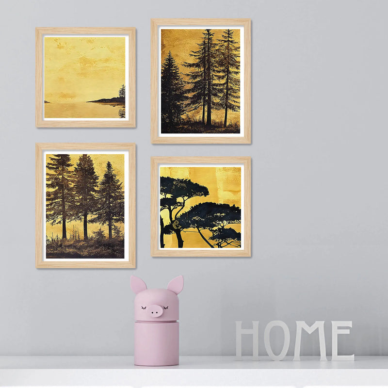 Scenic Tree Wall Art Frame Set of 4 for Living Room Décor