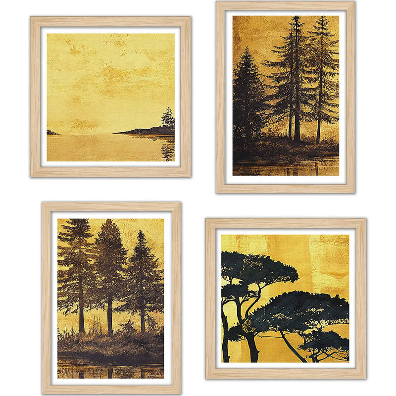 Scenic Tree Wall Art Frame Set of 4 for Living Room Décor