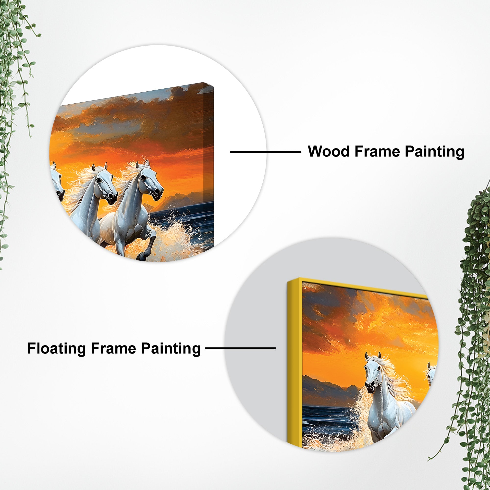 Scenic view of Seven Horses Running at Beach Canvas Wall Painting