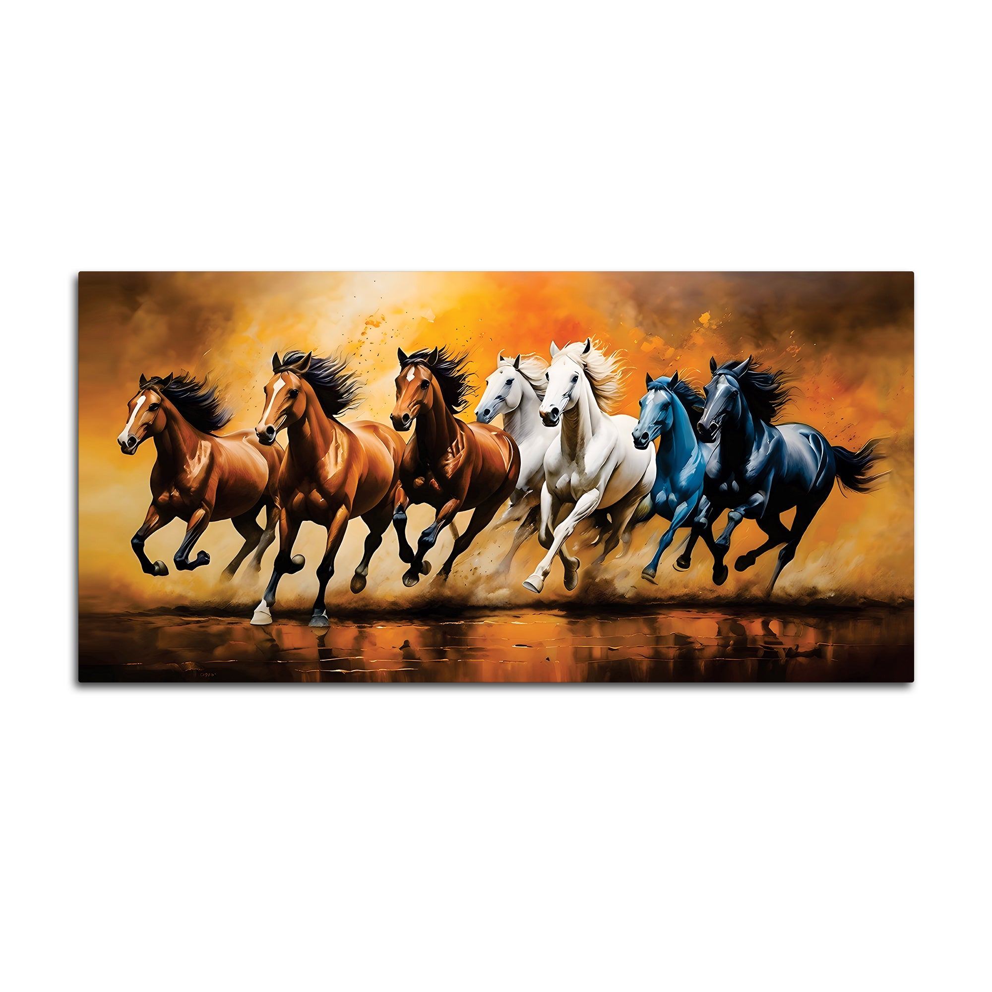 Scenic view of Seven Horses Running Canvas Wall Painting