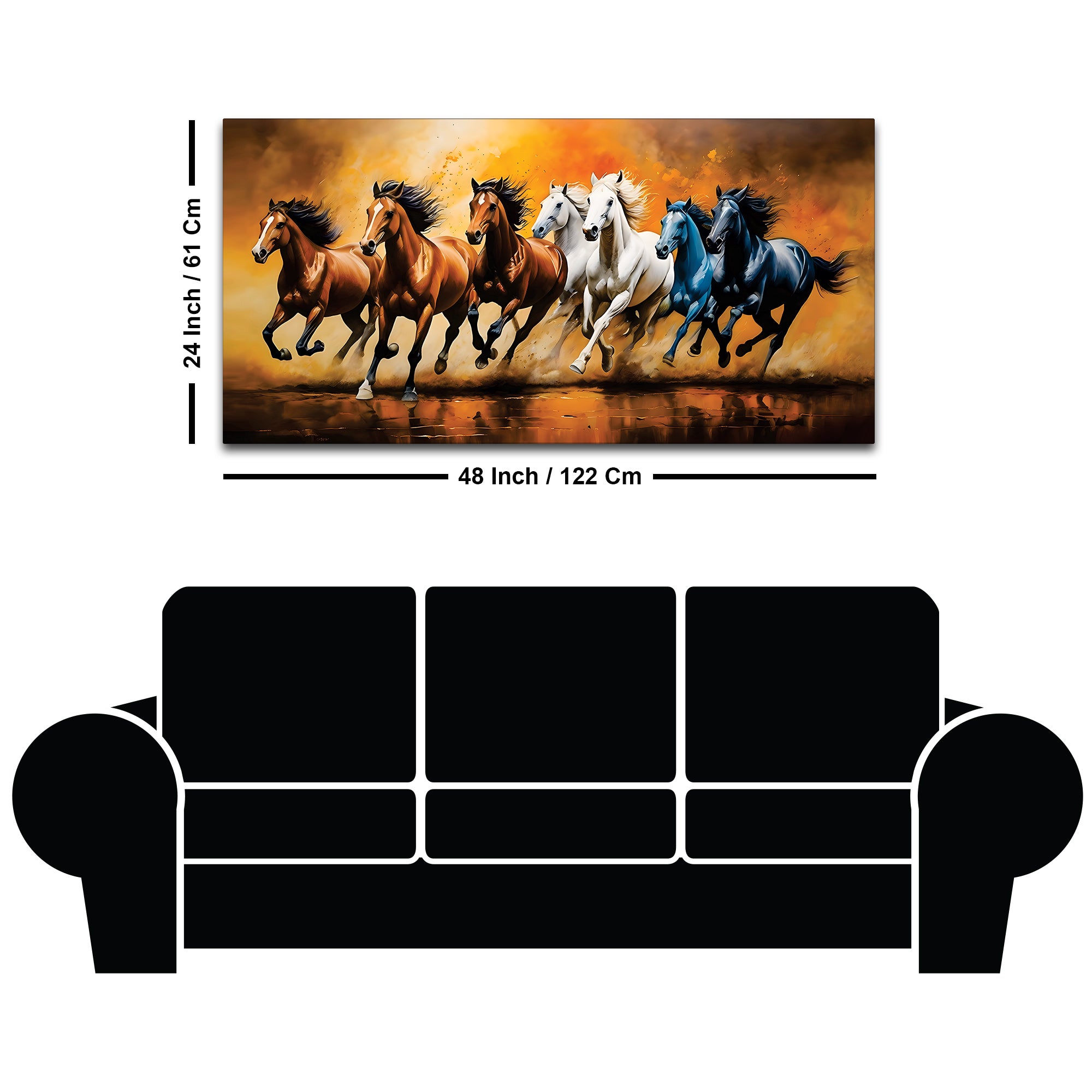Scenic view of Seven Horses Running Canvas Wall Painting