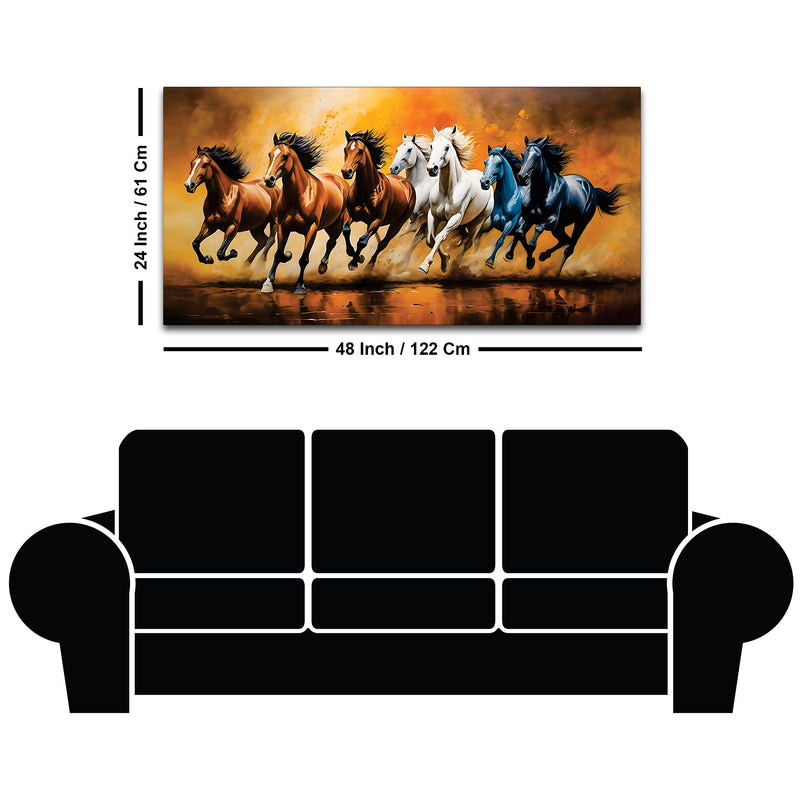 Scenic view of Seven Horses Running Canvas Wall Painting