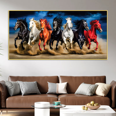 Scenic view Seven Horses Running at Night Canvas Wall Painting