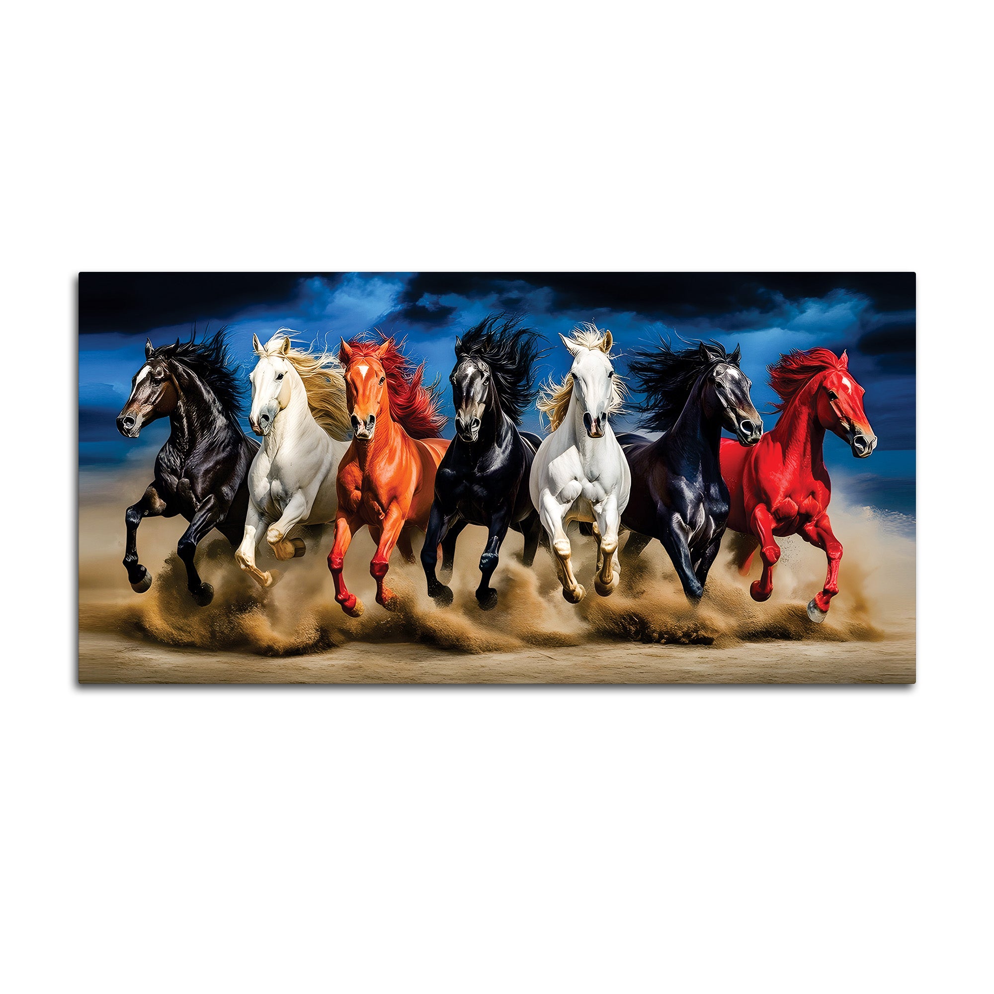Scenic view Seven Horses Running at Night Canvas Wall Painting