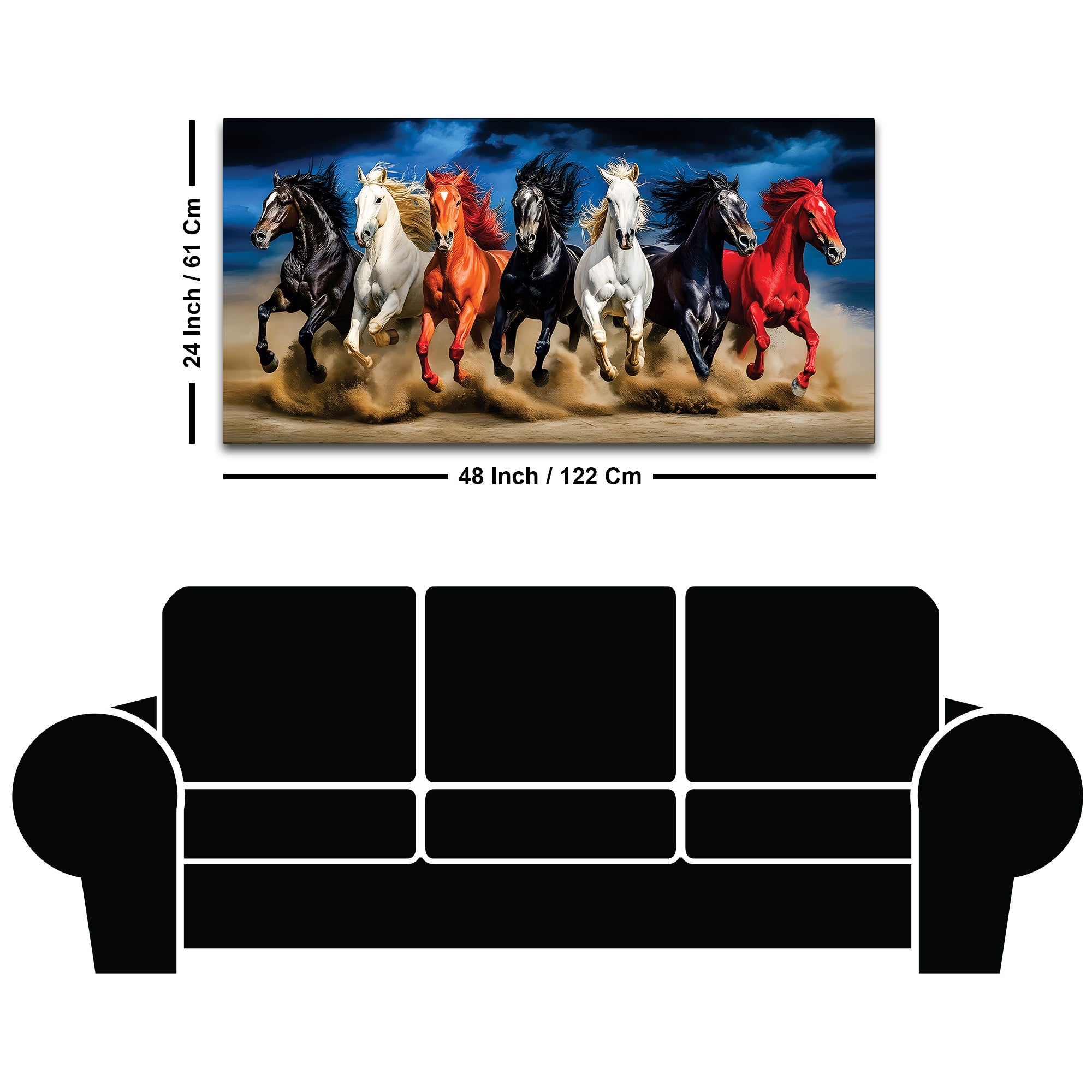 Scenic view Seven Horses Running at Night Canvas Wall Painting