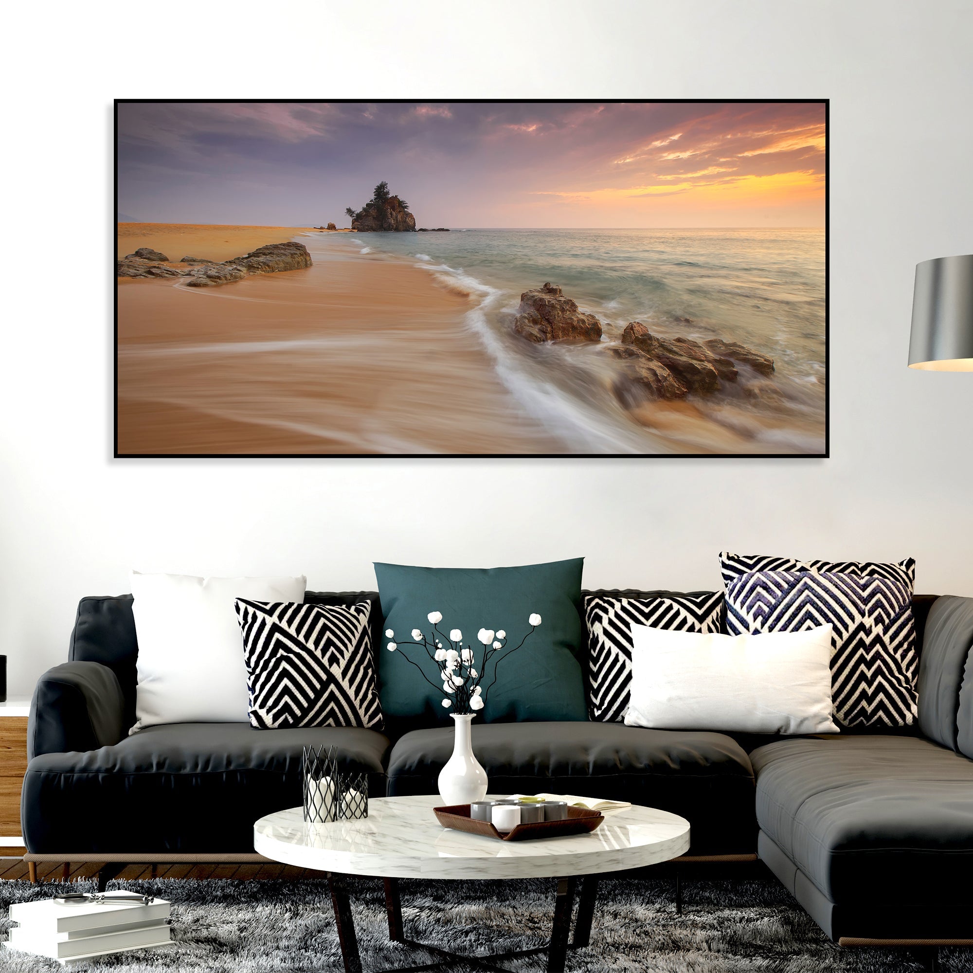 Sea Bay Sunset Colorful Frame Wall Painting