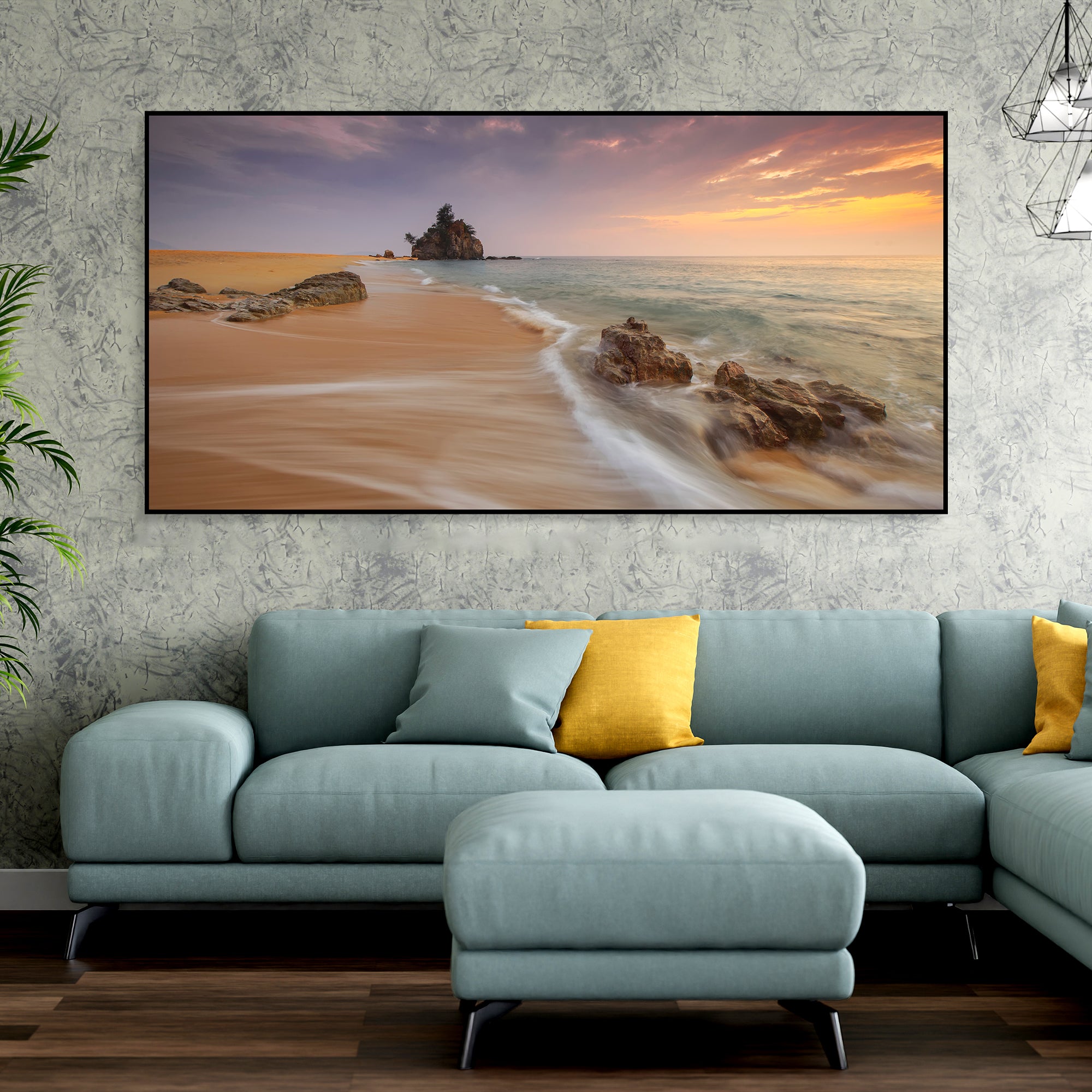 Sea Bay Sunset Colorful Frame Wall Painting