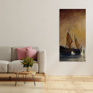 Sea Ships with Fishermen Canvas Wall Painting