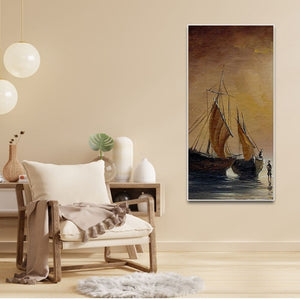 Sea Ships with Fishermen Canvas Wall Painting