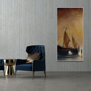 Sea Ships with Fishermen Canvas Wall Painting