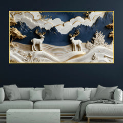 Serene Alpine Valley with Twin White Stags 3D Canvas Wall Painting