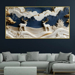Serene Alpine Valley with Twin White Stags 3D Canvas Wall Painting